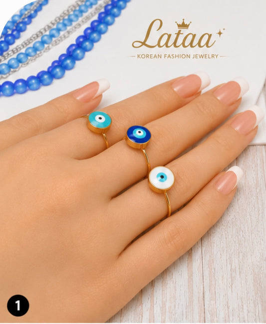 Lataa Evil Eye Adjustable Ring for Women | Korean Gold Plated Adjustable Finger Ring | Trendy Minimal Jewelry